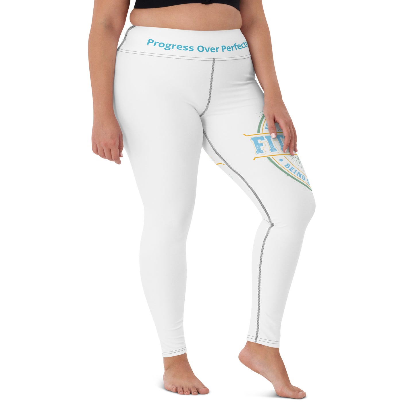 Yoga Leggings (White with Black Stitch Lines)