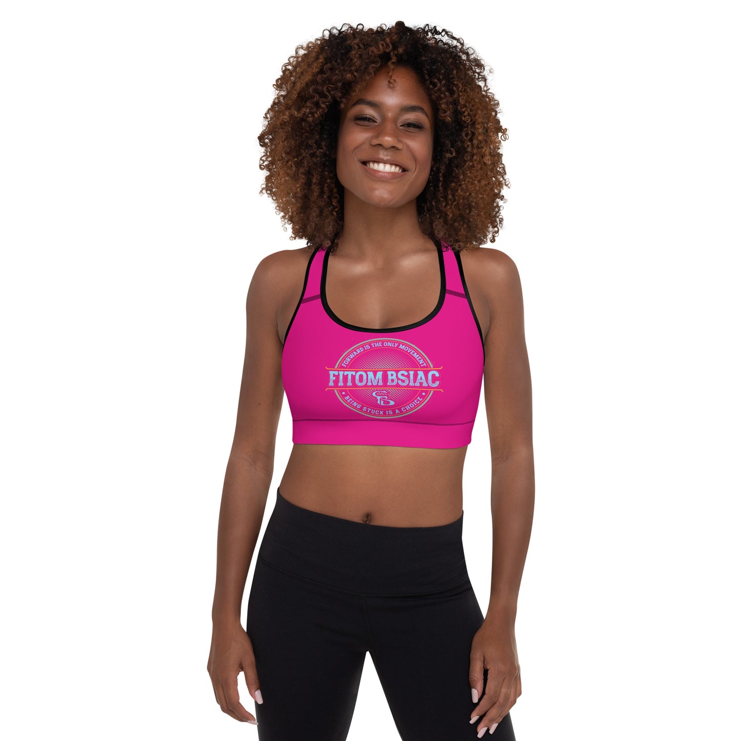 Padded Sports Bra (Medium Violet Red - Black Logo & Frame)