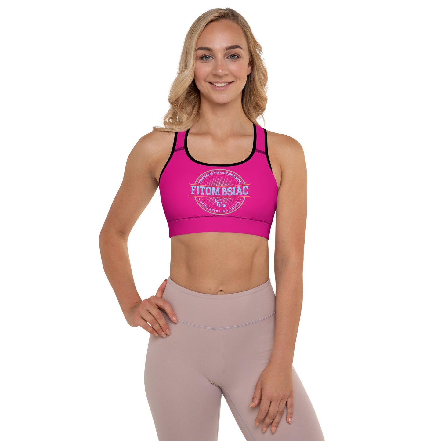 Padded Sports Bra (Medium Violet Red - Black Logo & Frame)