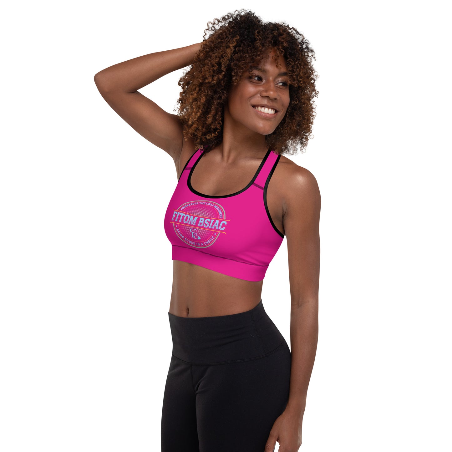 Padded Sports Bra (Medium Violet Red - Black Logo & Frame)