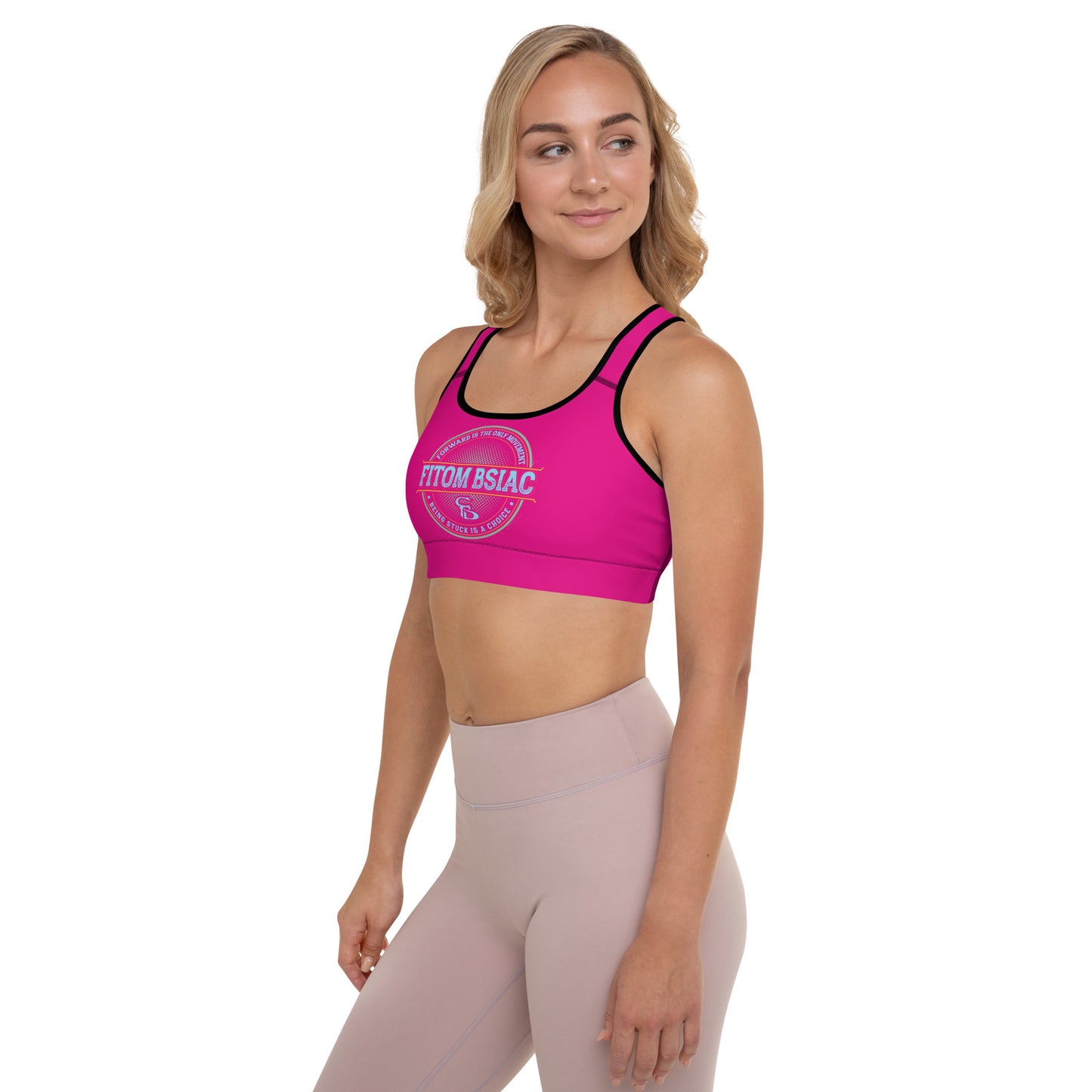 Padded Sports Bra (Medium Violet Red - Black Logo & Frame)