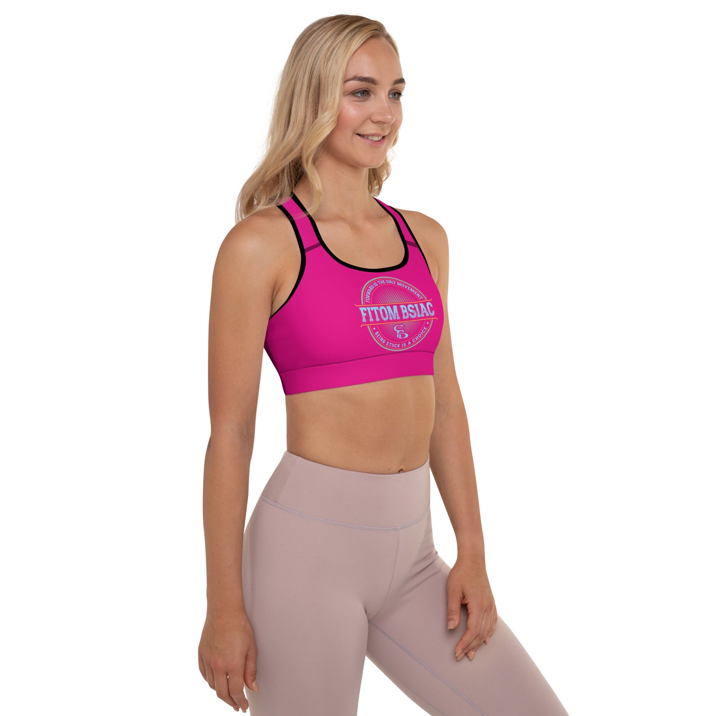 Padded Sports Bra (Medium Violet Red - Black Logo & Frame)