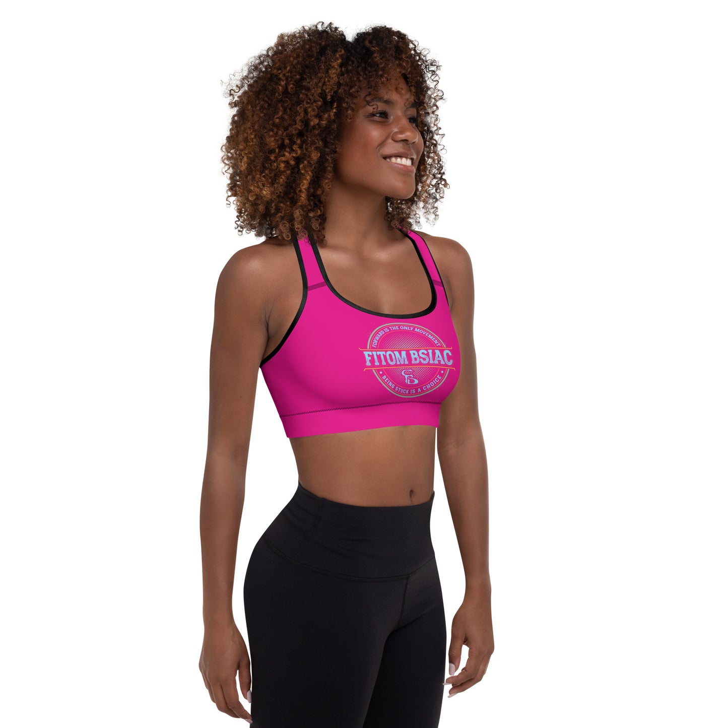 Padded Sports Bra (Medium Violet Red - Black Logo & Frame)