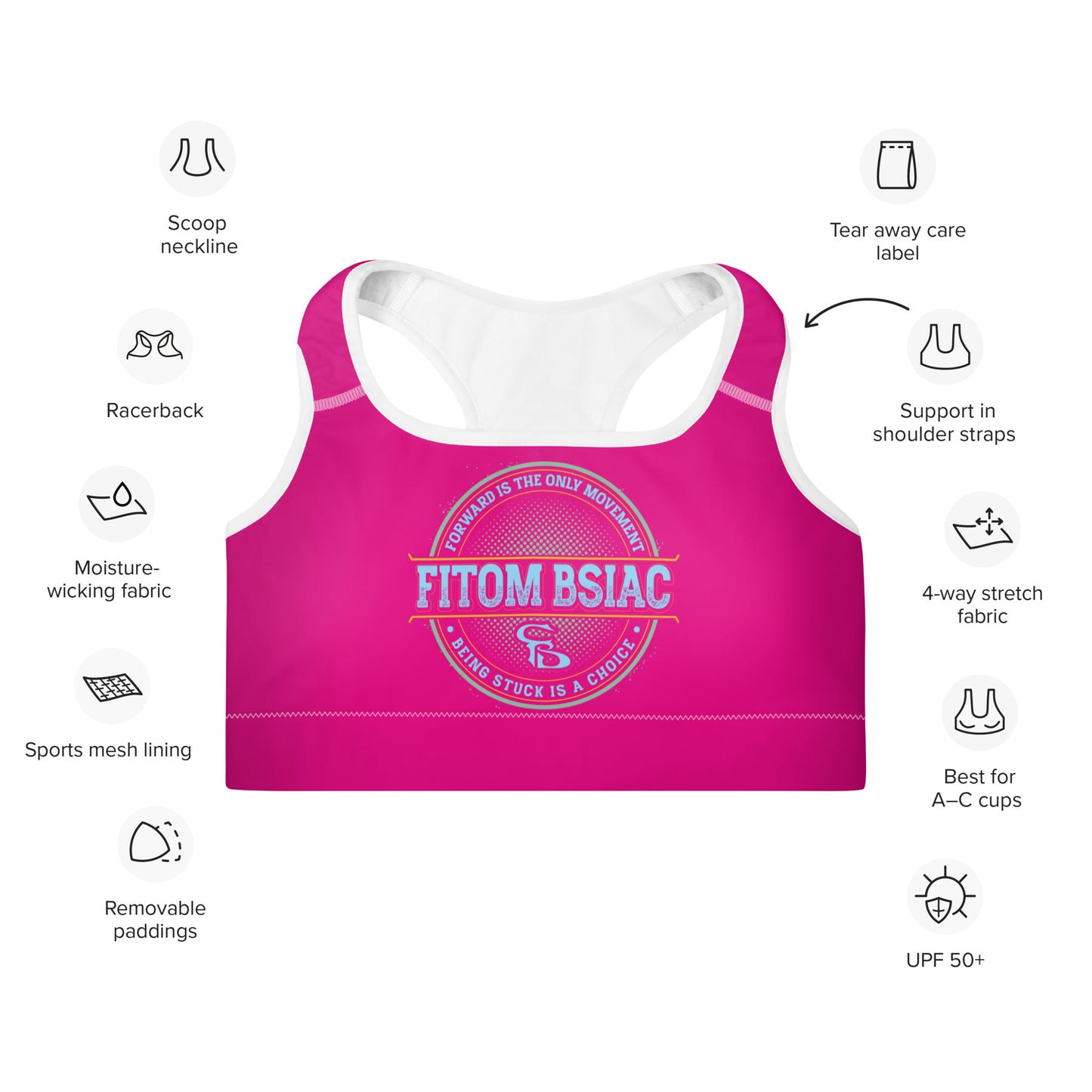 Padded Sports Bra (Medium Violet Red - White Logo & Frame)