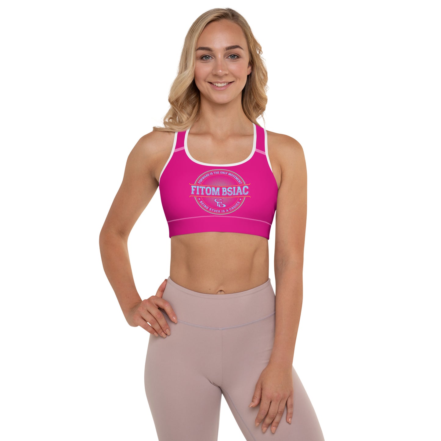 Padded Sports Bra (Medium Violet Red - White Logo & Frame)