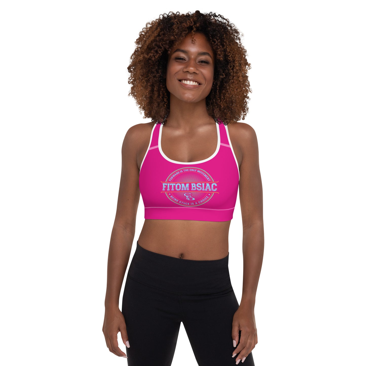 Padded Sports Bra (Medium Violet Red - White Logo & Frame)