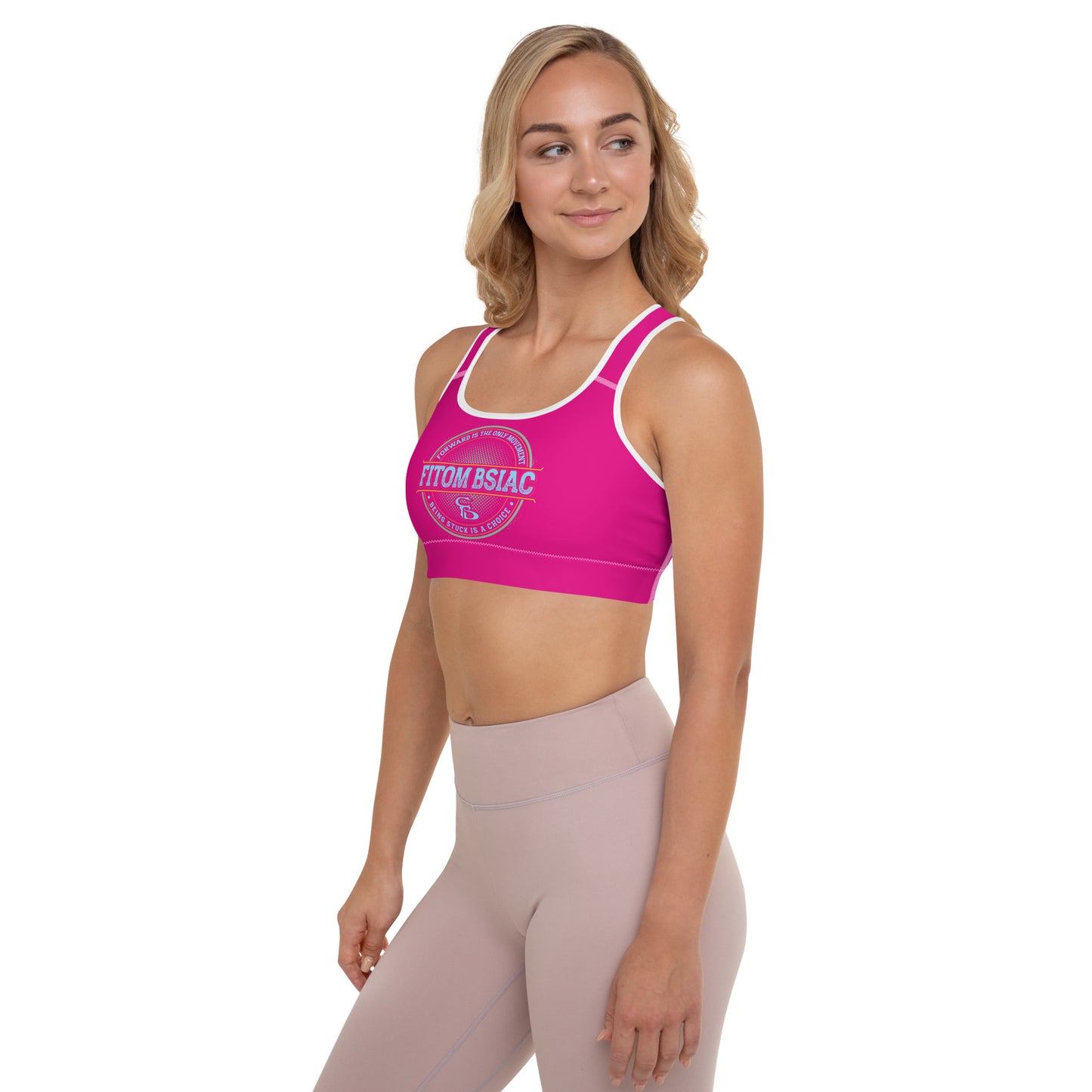 Padded Sports Bra (Medium Violet Red - White Logo & Frame)