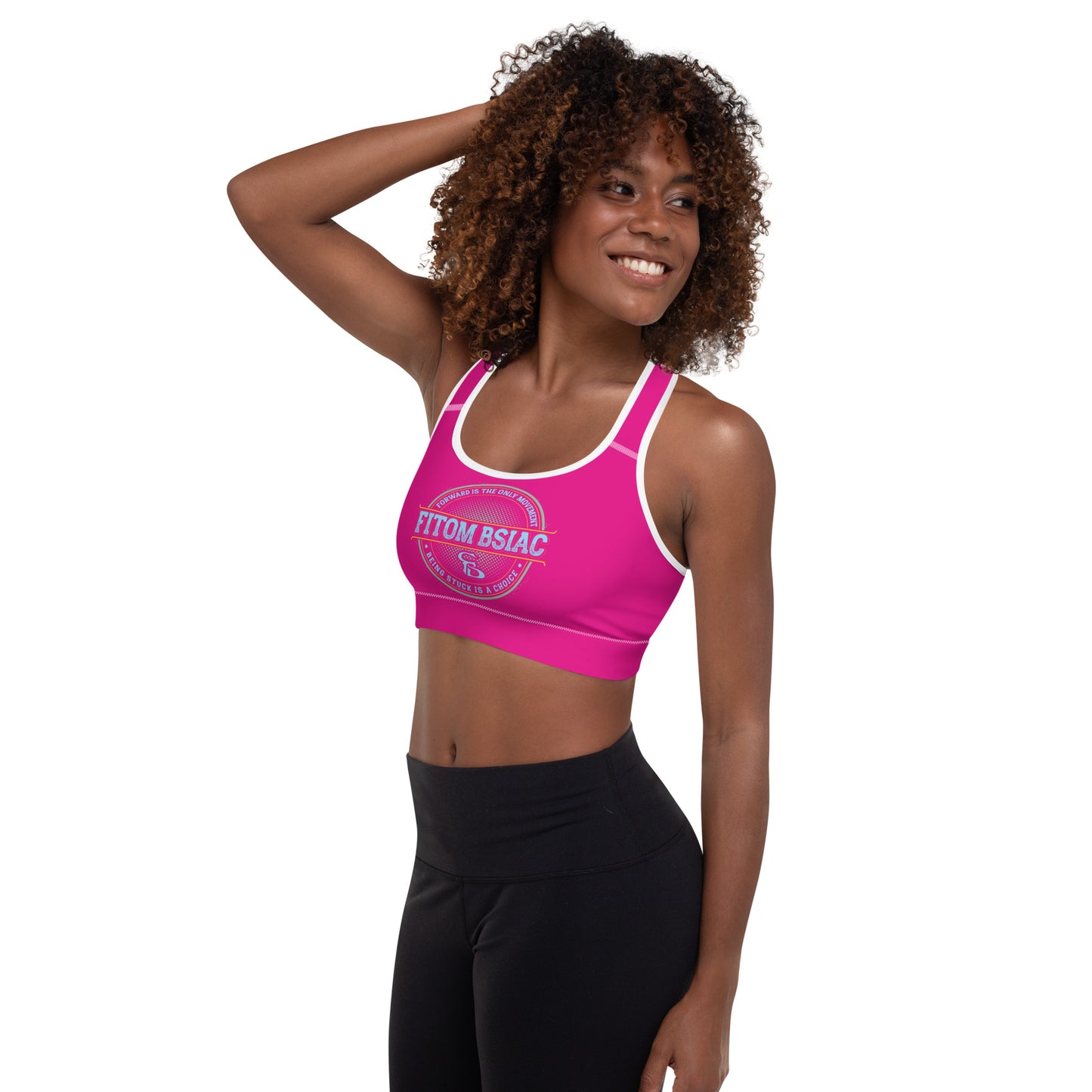 Padded Sports Bra (Medium Violet Red - White Logo & Frame)