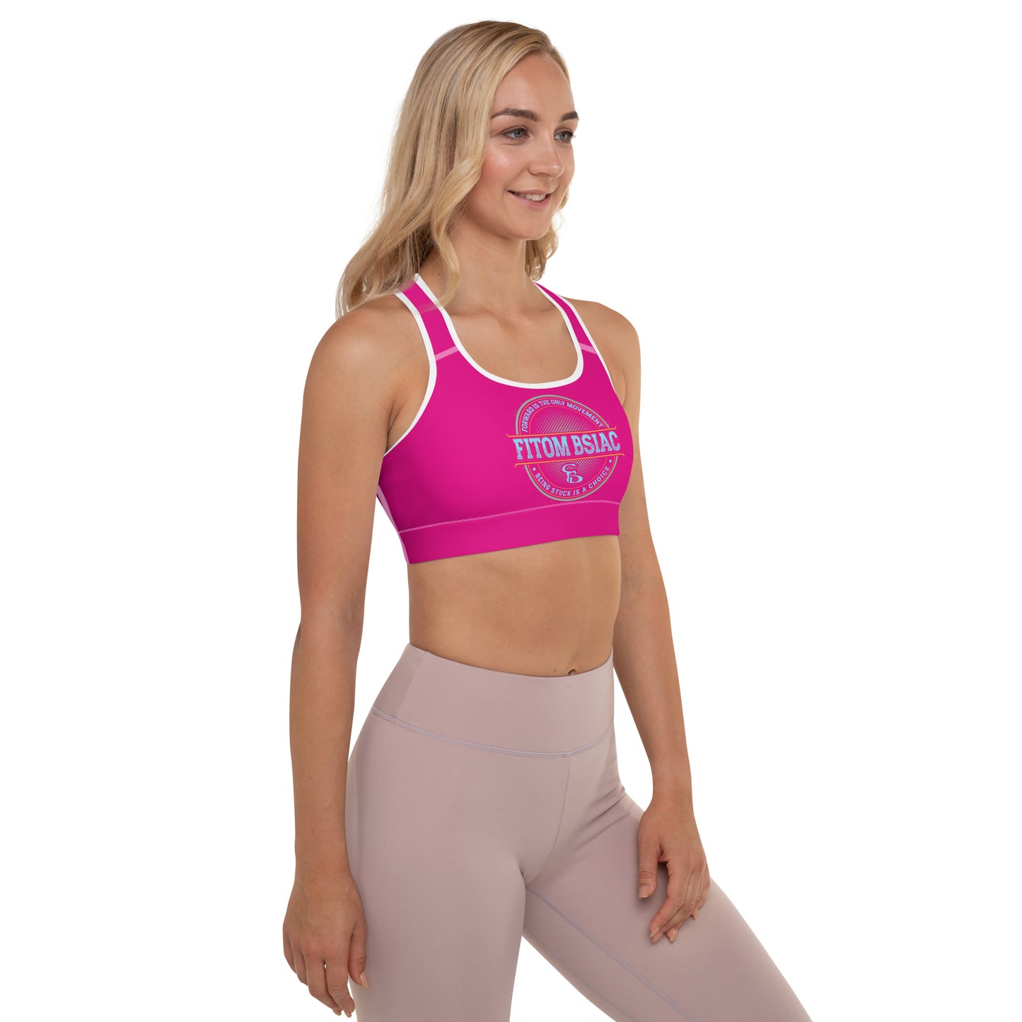 Padded Sports Bra (Medium Violet Red - White Logo & Frame)